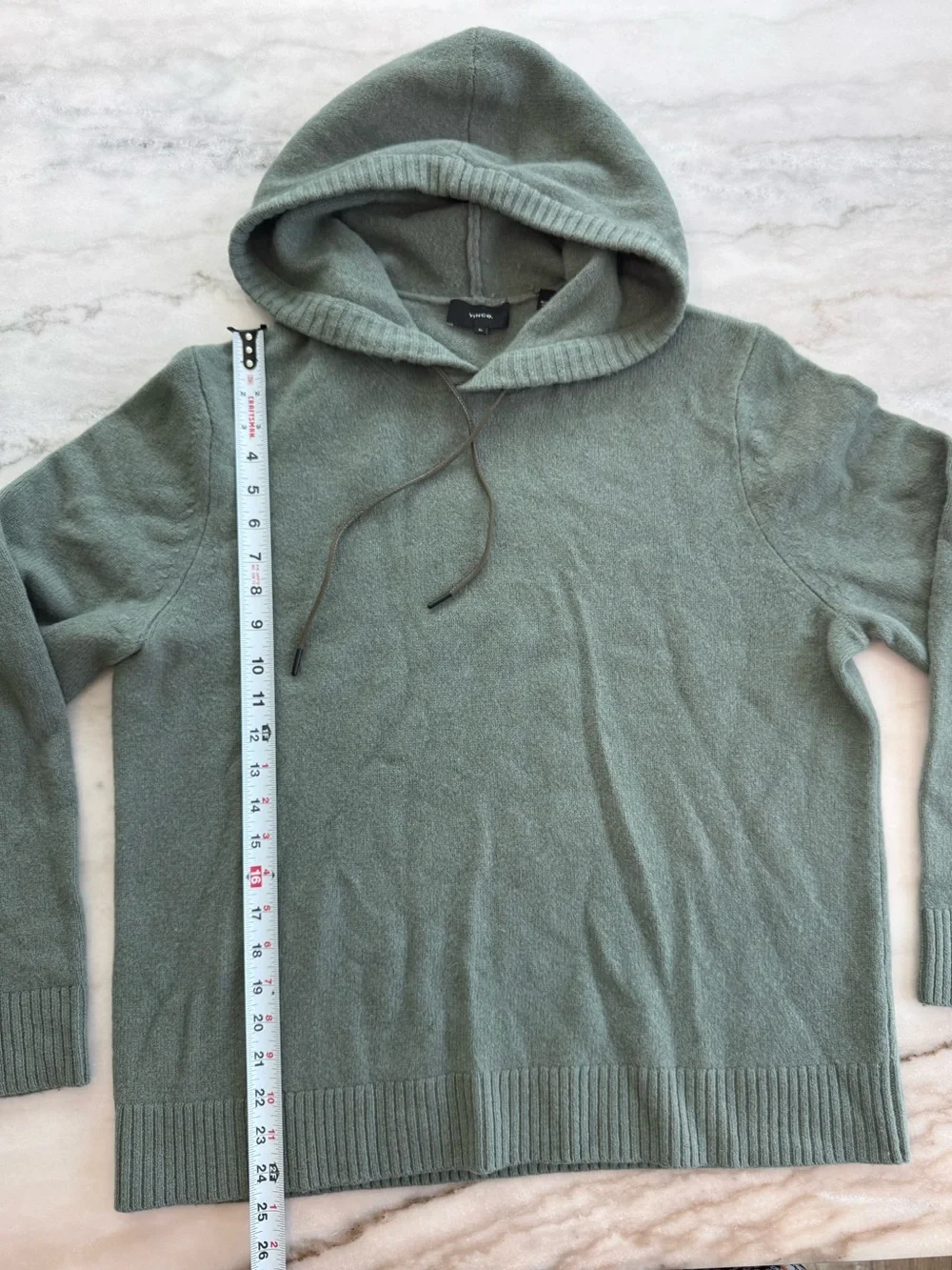 Vince Merino Wool Yak Blend Knit Hoodie Sage Green Quiet Luxury Men Size XL